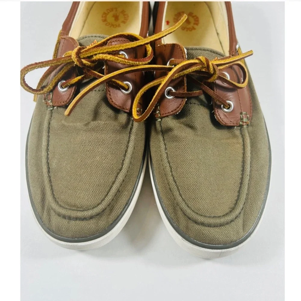 Polo Ralph Lauren Rylander Shoes Men SZ 10 Green Canvas Boat Shoe Preppy Classic